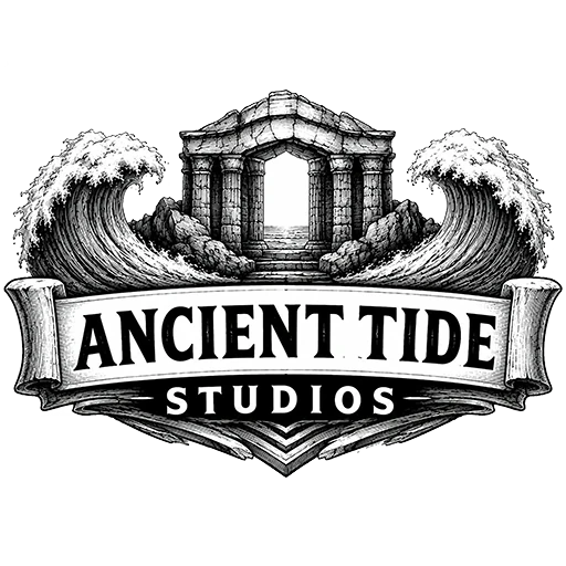 Ancient Tide Studios crest: an ancient stone arch framed by ocean waves